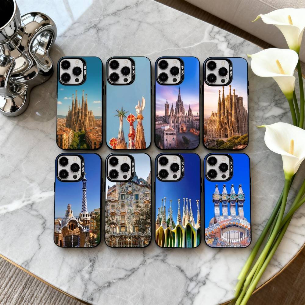 A-Архитектурный пейзаж B-Барселоны Чехол для телефона iPhone17,16,15,14,13,12,11 Plus,Pro Max Черный Конфетный серебристый чехол для телефона