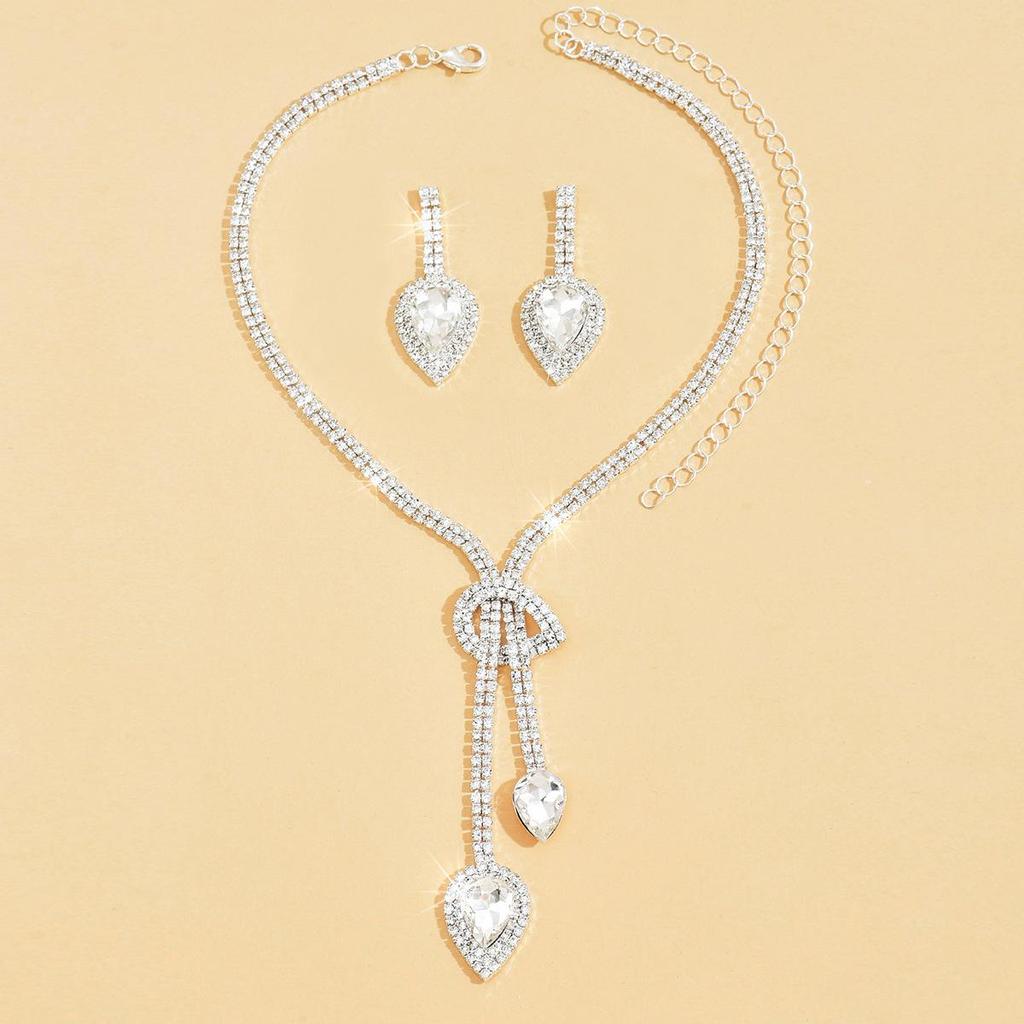 Элегантный набор ожерелья и серег со стразами - Европейский и американский стиль, свадебные ювелирные аксессуары