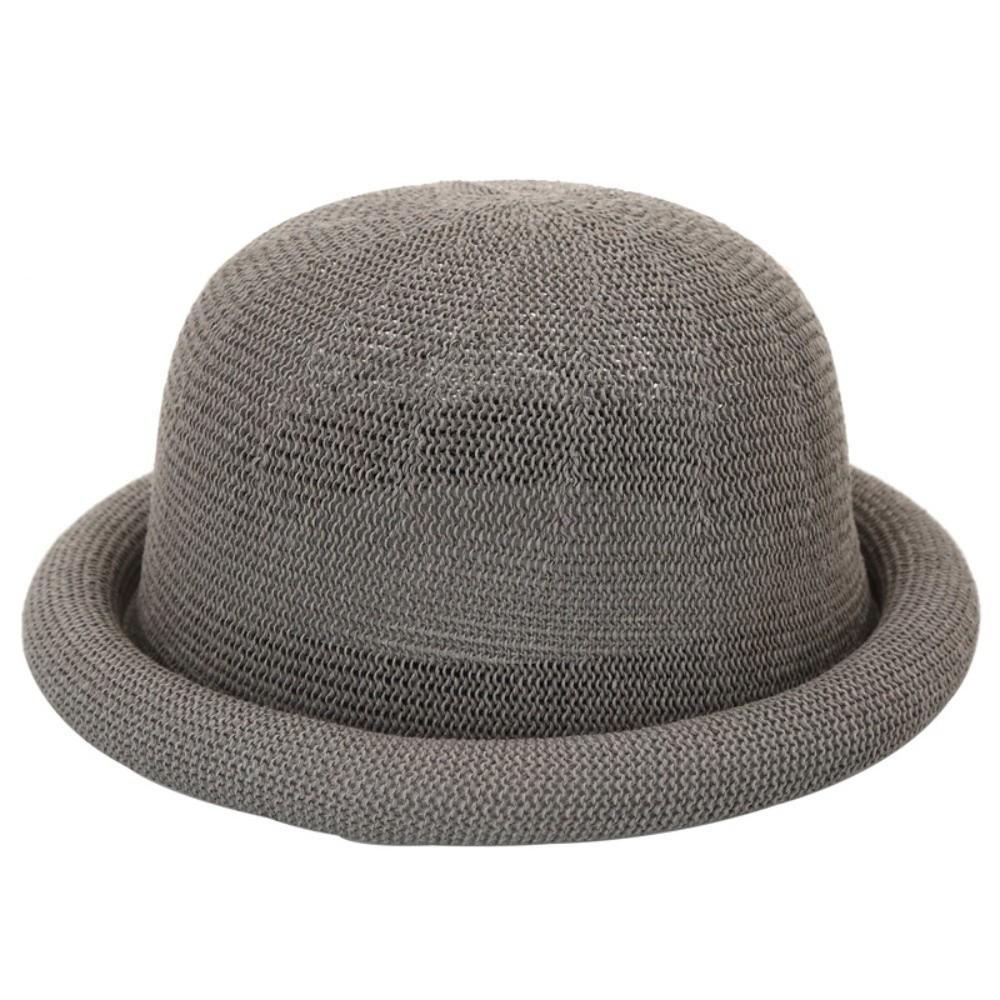 Round Top Roll Brim Hat Raffia Weave Sun Visor Hat Elegant Straw Hat Beach Vacation