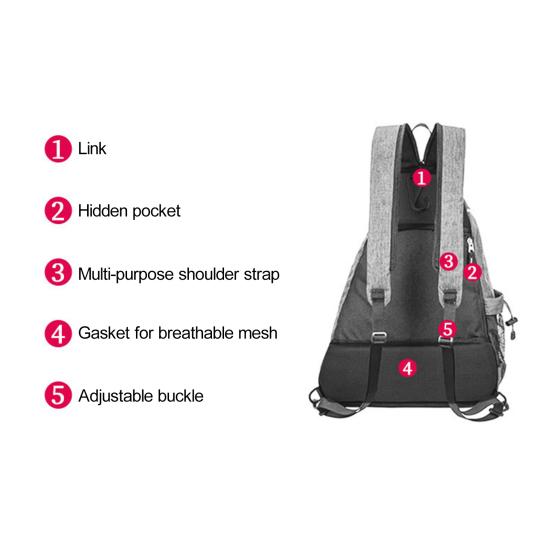 Pickleball Paddle Backpack Mesh Pocket Adjustable Strap Waterproof Oxford Cloth Outdoor Sports Badminton Table Tennis Racket Storage Bag