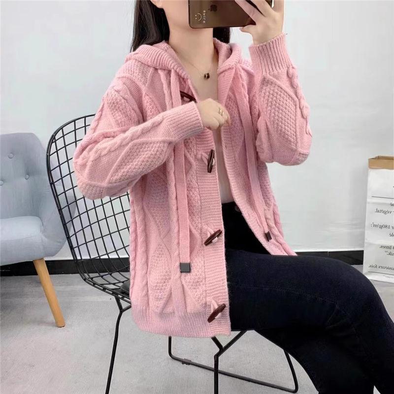 Женский свитер-кардиган с капюшоном. Модный и популярный свободный вязаный кардиган для осени и зимы.