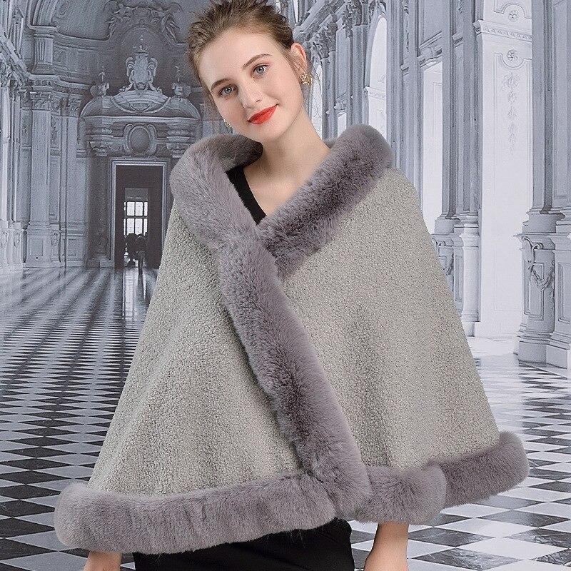 8 цветов, модная бархатная накидка с большим маятником, уличная одежда из искусственного кроличьего меха, накидка с воротником, зимняя толстая теплая женская пончо, шаль, пальто