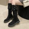 Женские ботфорты выше колена, толстый каблук 6 см, зимние женские сноубутсы, сохраняют тепло, ретро, два способа носки, отворачивающиеся, женские длинные боты
