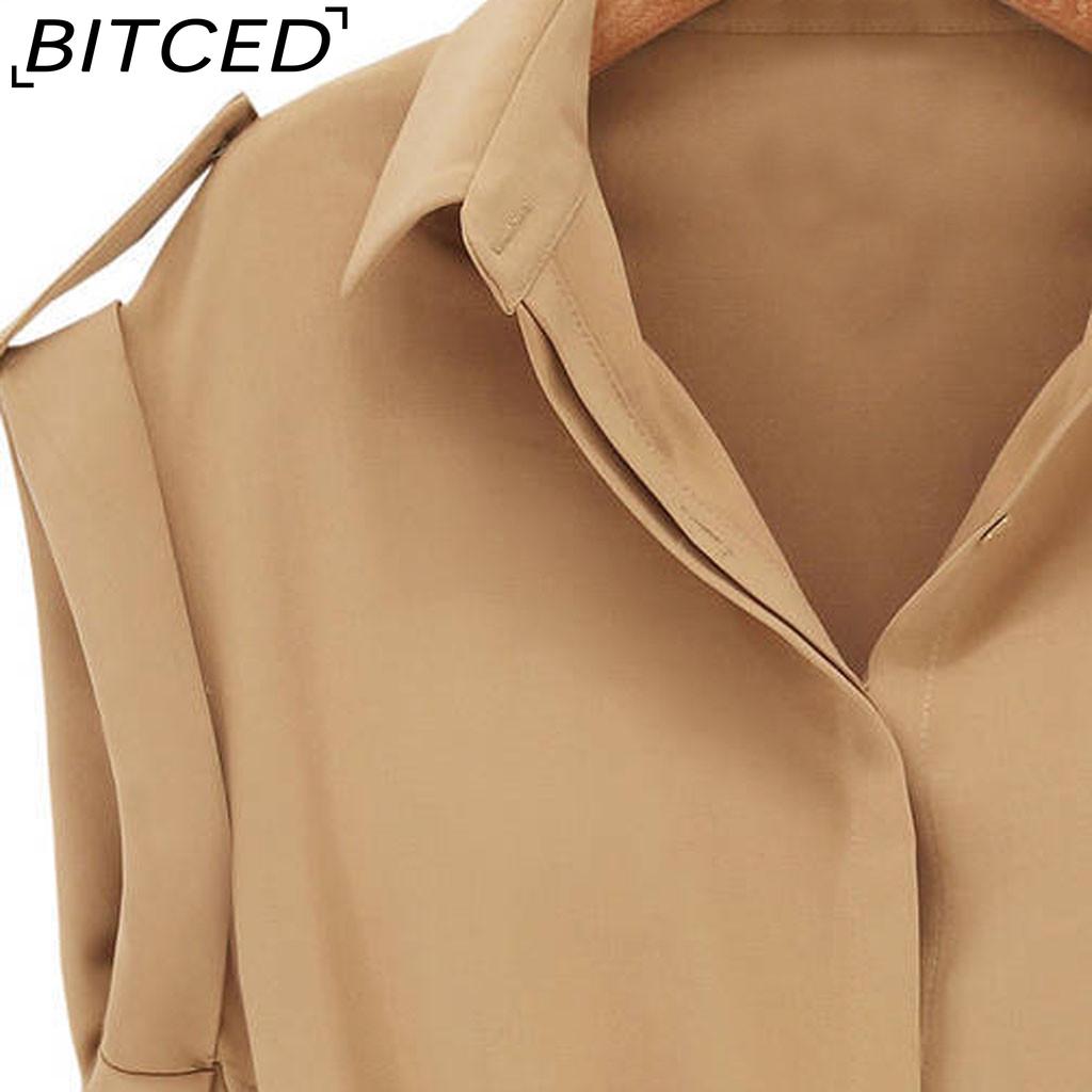 BITCED Повседневное летнее платье-рубашка с вырезами на плечах и поясом