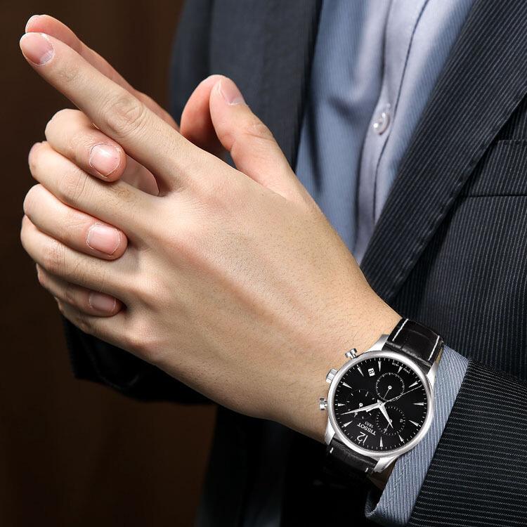 Tissot Коллекция Junya Мужские кварцевые часы Часы 42 мм Черный циферблат Кожаный ремешок T063.617.16.057.00