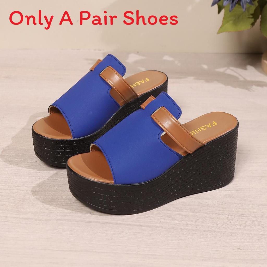 Summer Womens One Word Slides With Thick Pu Upper And Rubber Sole For Casual Wear