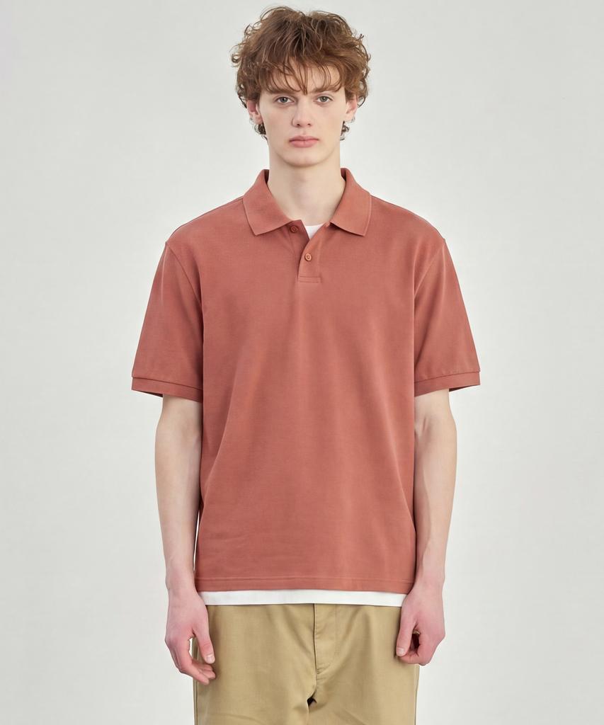 BASIC HOUSE Uni Semi-Overfit Pique Polo Shirt Deep Pink Lyts3104