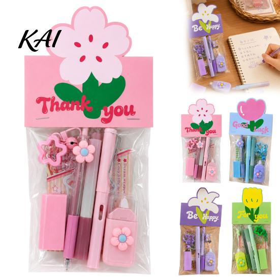 Macaron Color Stationery Flower Set, Correction Tape And Smooth Gel Pens Writing Pens, Portable Homework Essentials for Students Lightweight