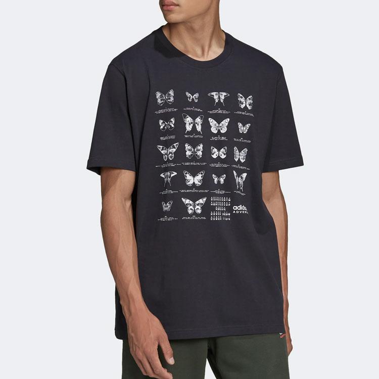Adidas Оригинальная повседневная спортивная свободная футболка с принтом трилистника и бабочки, мужские топы с короткими рукавами, черные HF4802