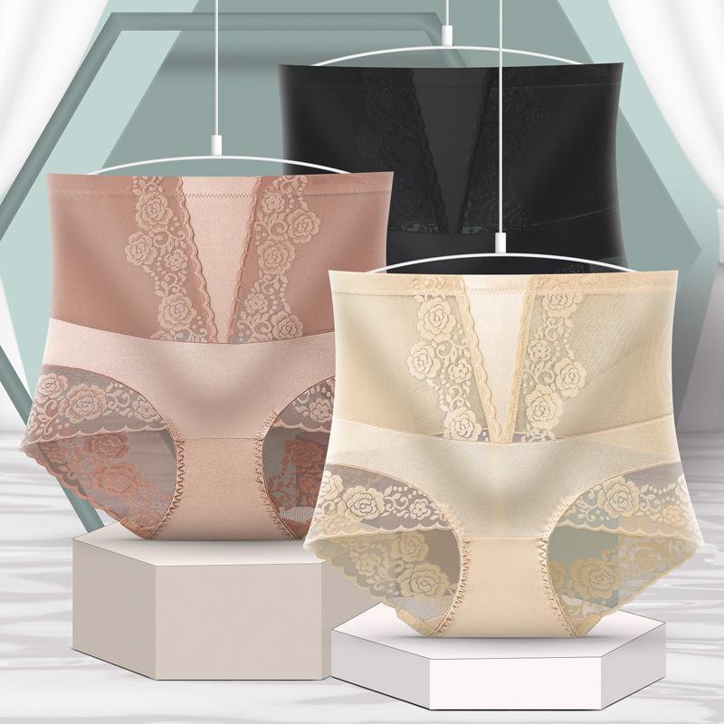 Женские кружевные трусики с вышивкой цветов, сексуальные трусы с высокой талией и эффектом лифтинга ягодиц, полезные для здоровья, утягивающие живот, бесшовное нижнее белье, трусики больших размеров EMA