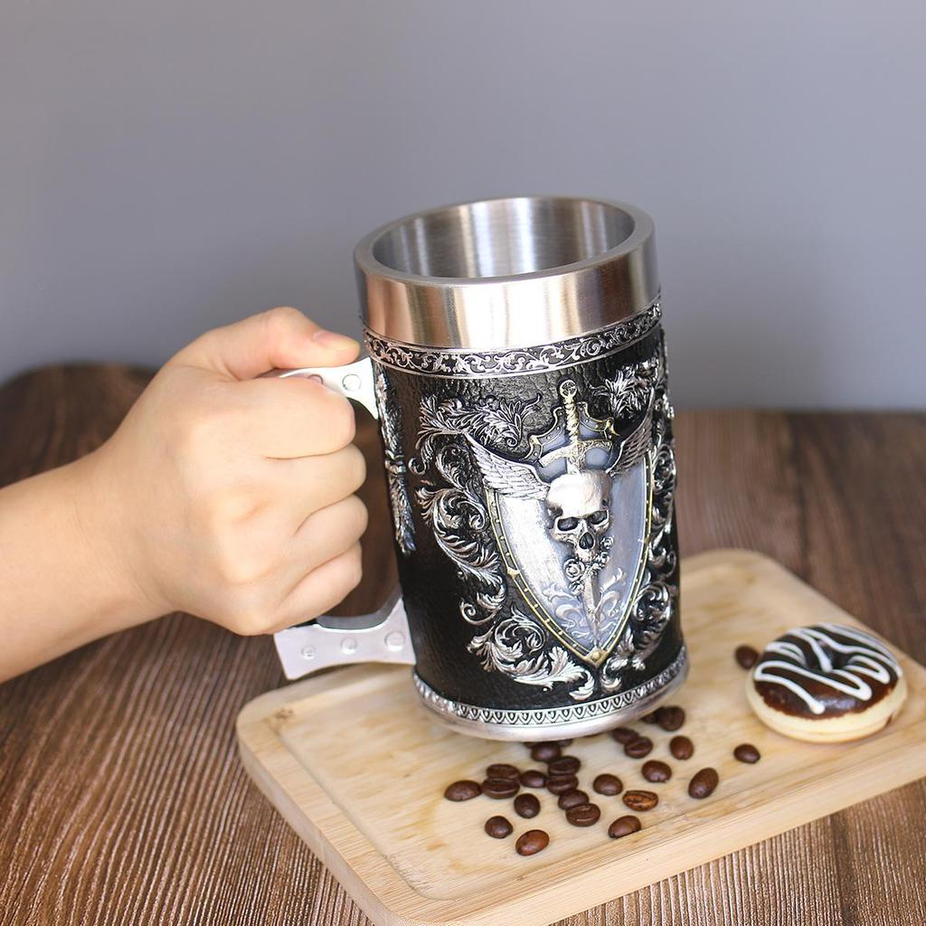 Кружка с черепом воина викинга с вкладышем из нержавеющей стали, средневековая пивная кружка, кружка для кофе, 550 мл GRGR