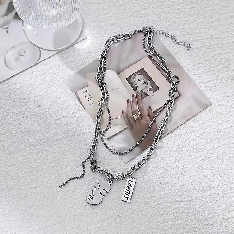 Portrait Brand Thick Chain Stacked Necklace Women's Hip-hop Sweater Chain Collarbone Chain Accessories Titanium Steel Necklace