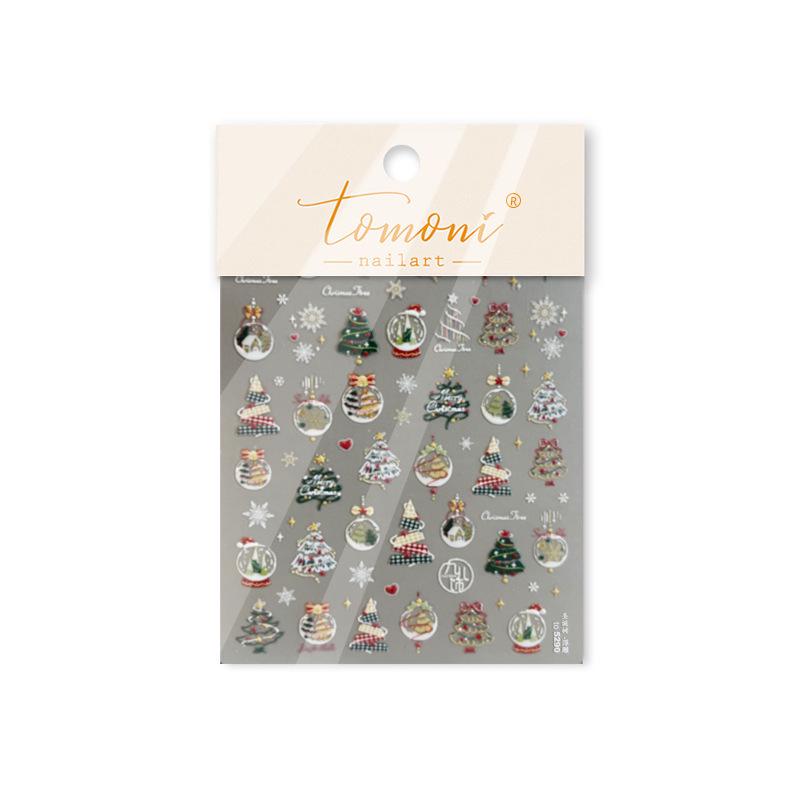 Tomoni 3D Winter Nail Stickers: Kids' Christmas Tree & Metal Ornament Designs