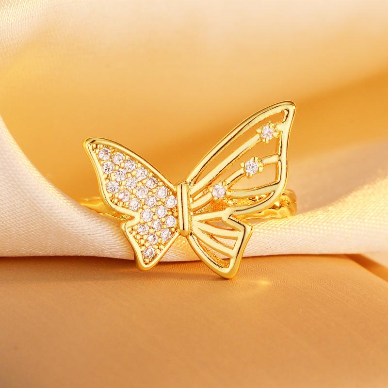 Кольцо на указательный палец с открытыми бриллиантами в виде бабочки Love Temperament, регулируемое, женское, ювелирное изделие