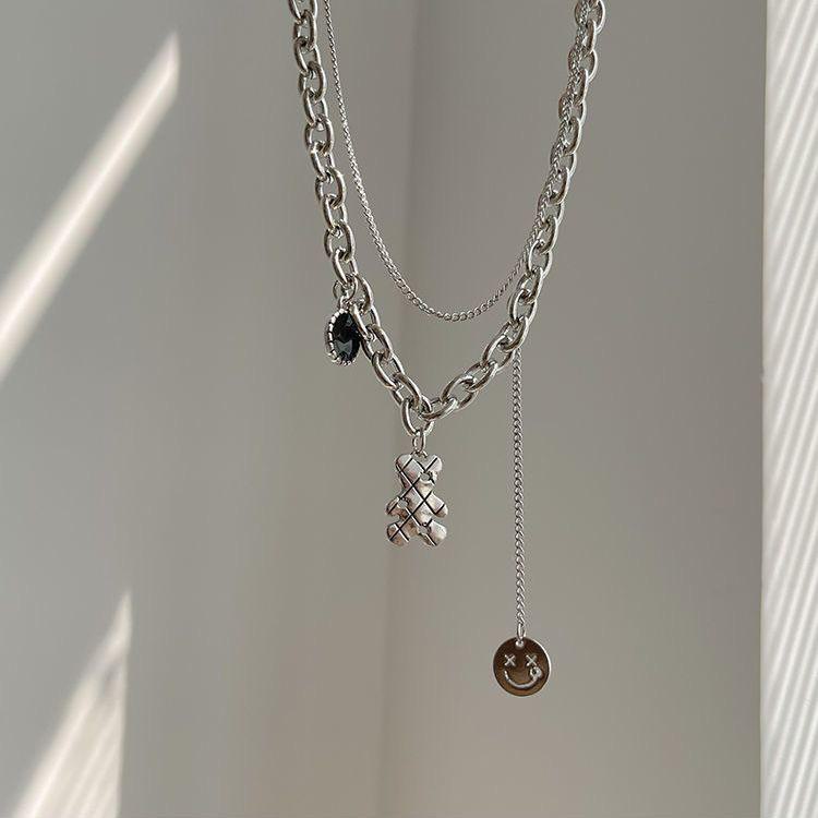 Женское двухслойное ожерелье в виде медведя: Хип-хоп, цепочка на ключицу со смайликами, легкая роскошь, нишевый дизайн, 2022.