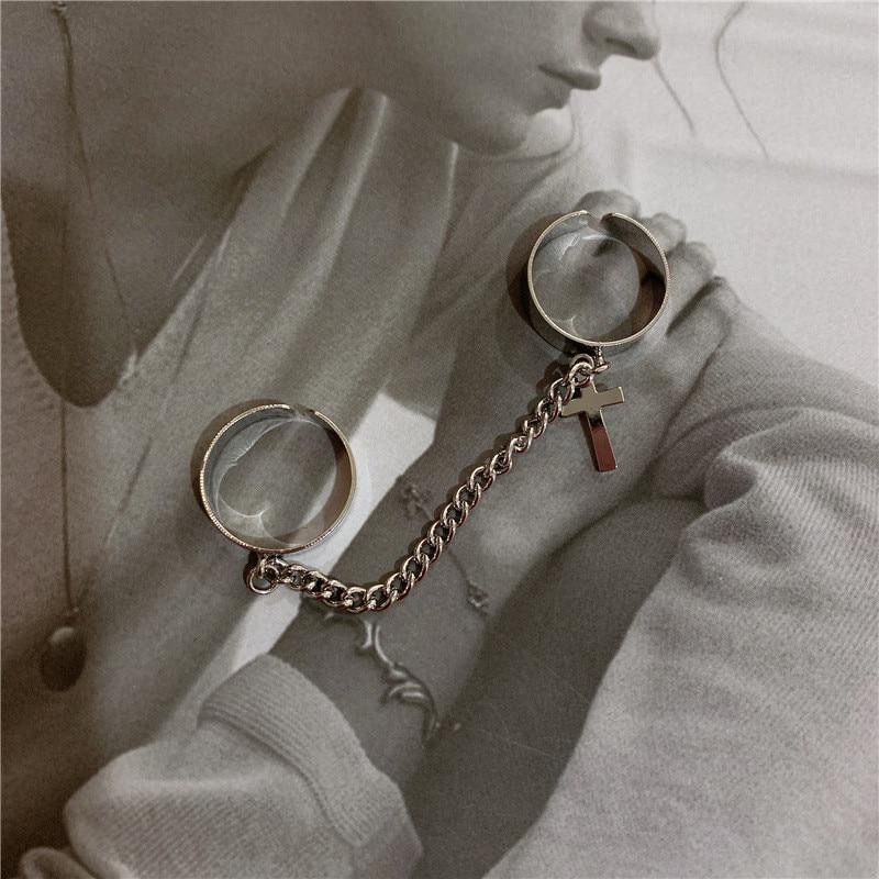 Винтажное серебряное кольцо-цепочка с крестом, регулируемое кольцо в стиле хип-хоп, панк, кольца для женщин и мужчин, MIT