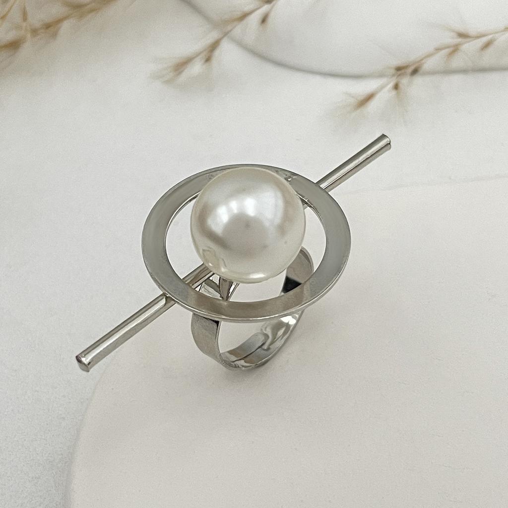 Baroque Heterosexual Pearl Alloy Set Ring Light Luxury Geometric Metal Hollow Finger Ring