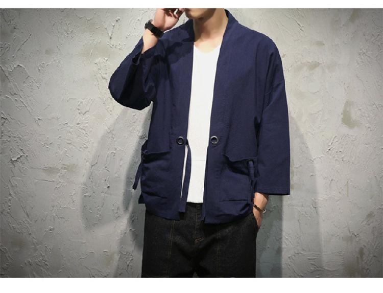 Мужской кардиган с рукавами 7/8 в стиле ретро китайского кимоно, халат Дао, большого размера, ханьфу, пальто Тан