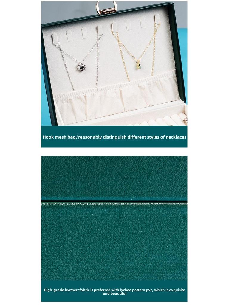 «Вместительная запирающаяся шкатулка для украшений с тремя ярусами и современным ромбовидным узором для ожерелий и сережек»