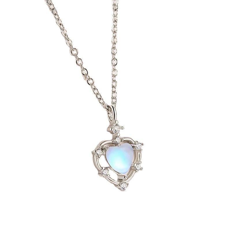 ANENJERY Ожерелье с подвеской в ​​форме сердца из лунного камня и циркона для женщин, модные элегантные ювелирные аксессуары