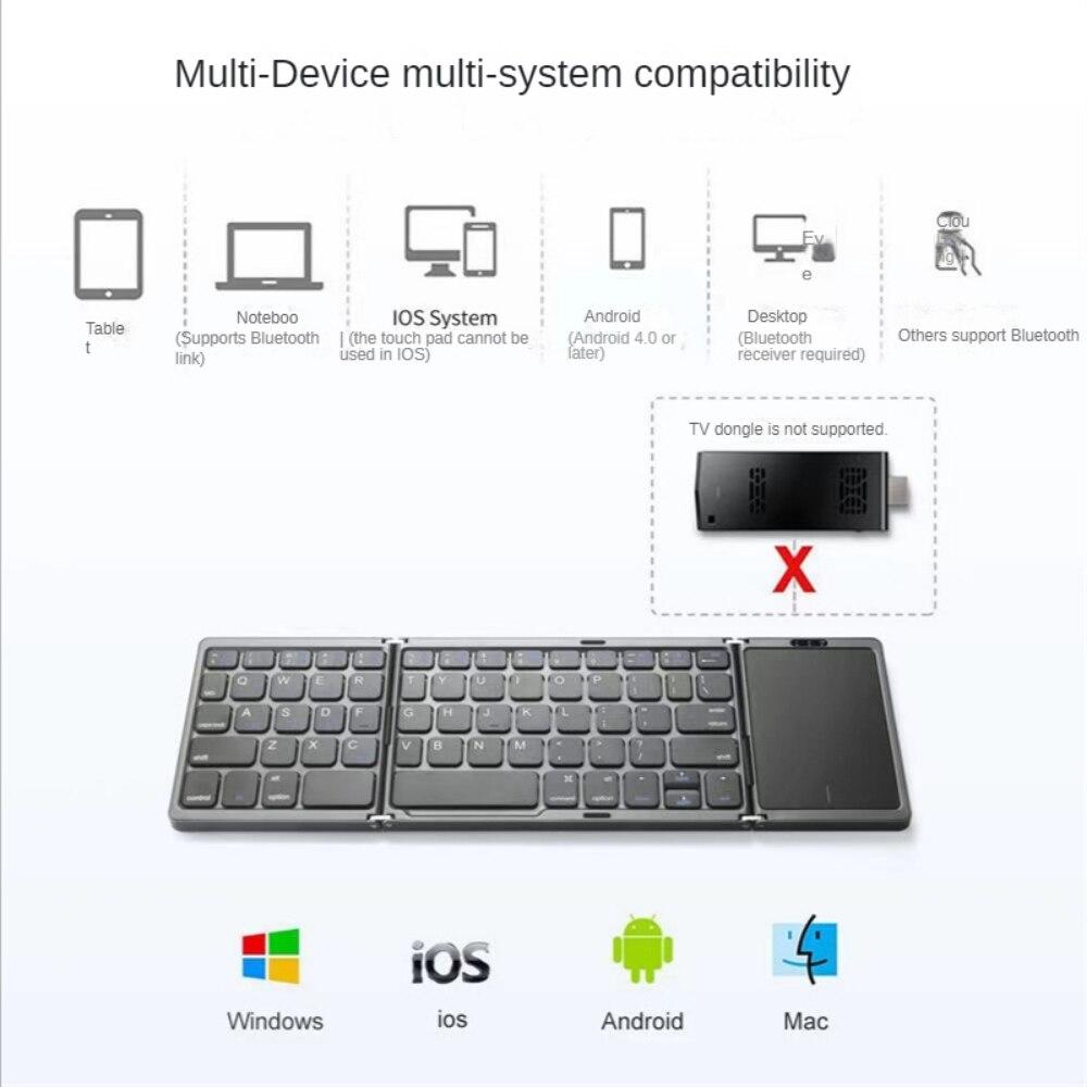 Складная Bluetooth-клавиатура, перезаряжаемая портативная мини-USB-беспроводная клавиатура с сенсорной панелью для планшетов Android IOS, синхронизация 3-х устройств