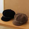 Brown Pu Leather Beret British Style Painter Hat Personality Suede Octagonal Hat  Outdoor