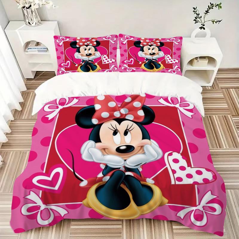 Minnie Mouse Heart Love Print 3Pcs Bedding Setduvet Cover With 2 Bedropillowcase Home Birthday Gift