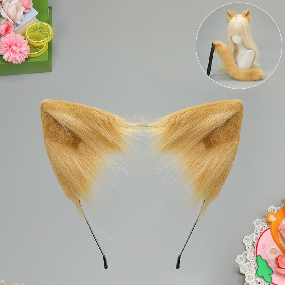 Handmade Cat Ear Headband Realistic Animal Ears Hair Band New Furry Cat Tail Set Party Props
