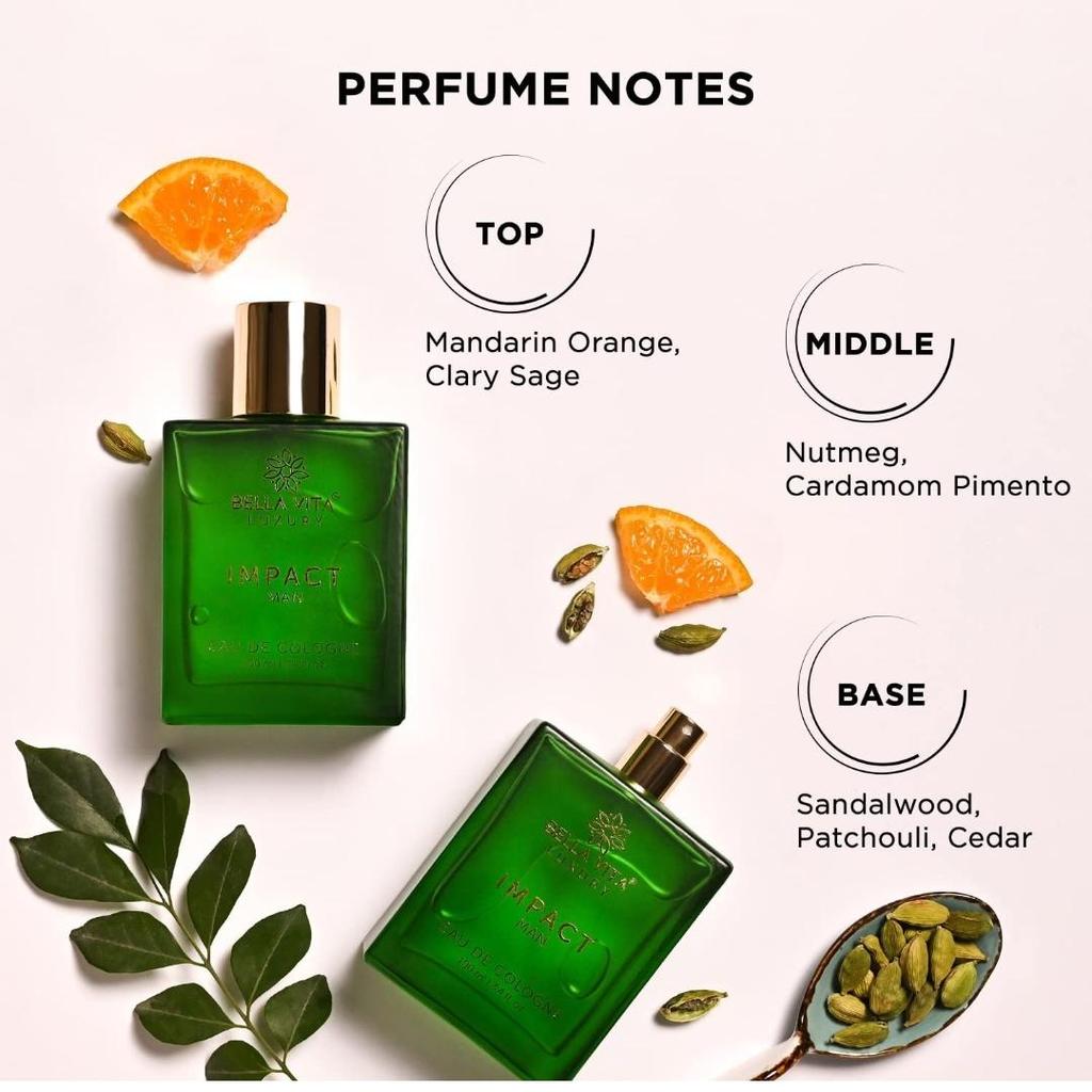 Bella Vita Luxury IMPACT MAN Eau De Cologne Perfume with Mandarin Orange, Patchouli, Cedar | 100Ml