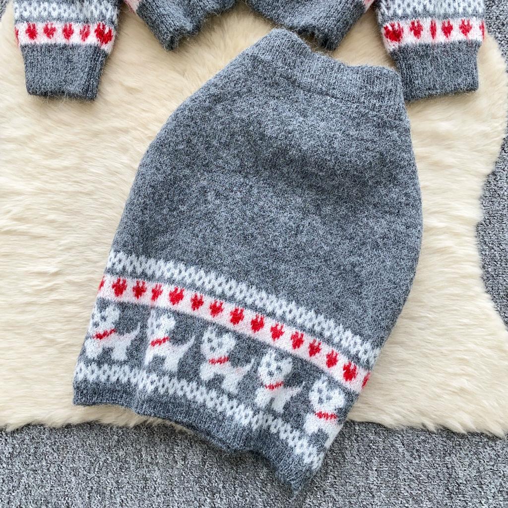 Autumn Winter Women Casual Print Knitted Twist Sweater Two Piece Set Single Breasted Cardigan Jacket and Mini Bodycon Skirt Christmas Outfit