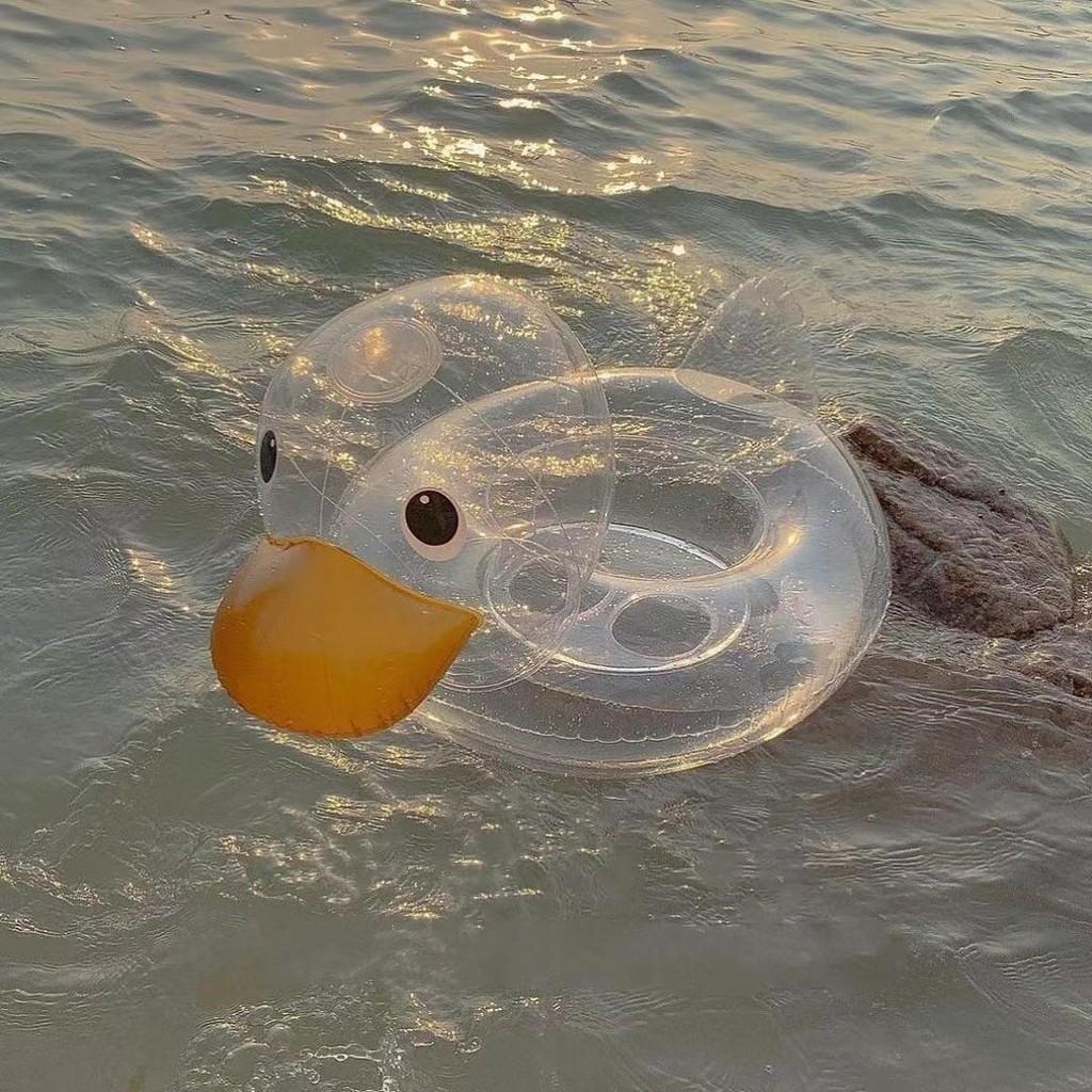 Прозрачный надувной круг для плавания в виде утки с большой головой для младенцев 0-7 лет Толщина ПВХ 0,25