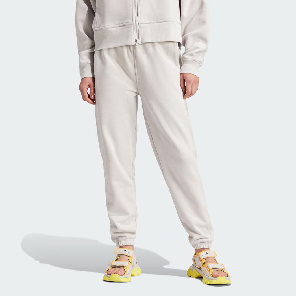 adidas X Stella McCartney Обычные спортивные штаны с твердым логотипом, флисовые трикотажные штаны с манжетами, женские брюки жемчужно-розового цвета IU0876