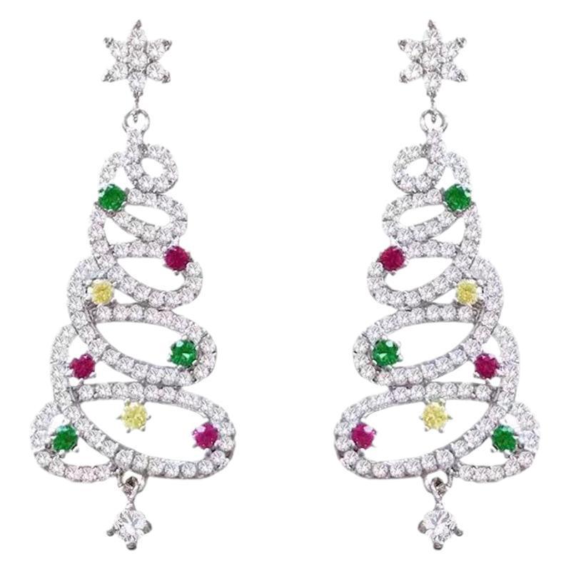 2024 Autumn/Winter Colorful Diamond Christmas Tree Stud Earrings - Elegant, High-End Women's Fashion Jewelry