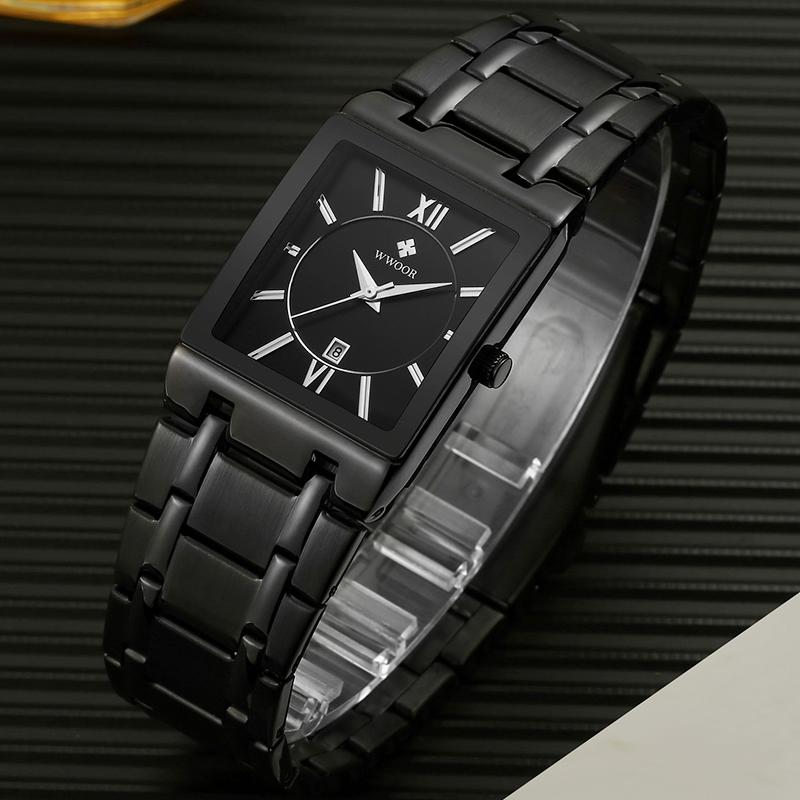 Модные мужские часы из нержавеющей стали WWOOR Square, водонепроницаемые кварцевые часы для мужчин, лучший бренд класса люкс, золотые, черные наручные часы