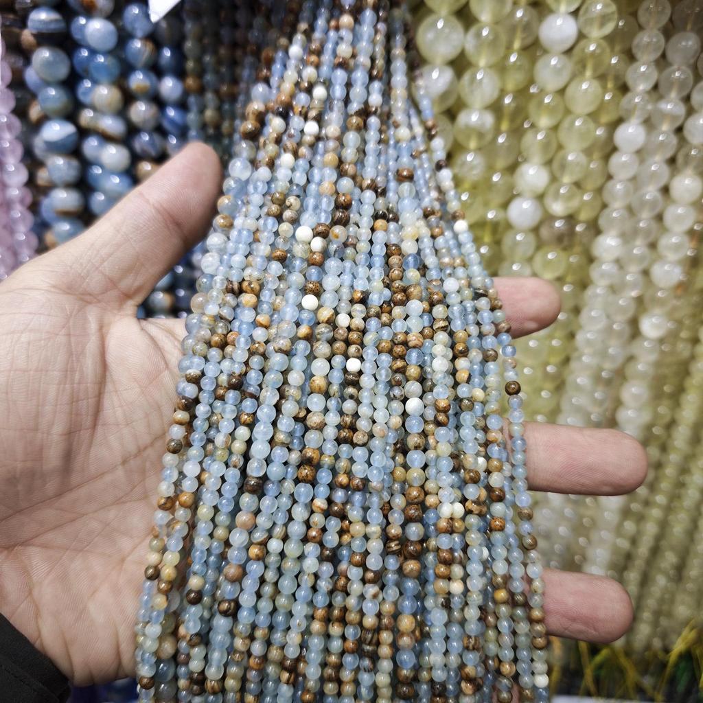 Серия «Синий» Бусины из натурального камня Аквамарин и Голубой кружевной агат для изготовления украшений своими руками