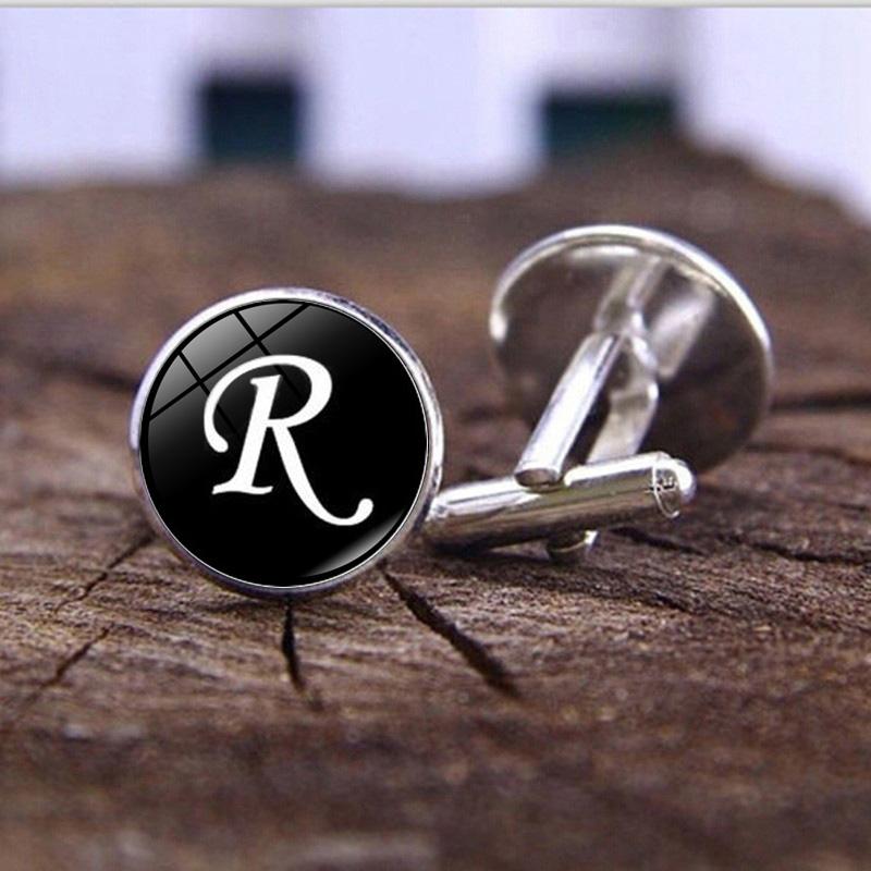 Мужские модные запонки с одним алфавитом AZ, серебряные запонки с буквами для мужской джентльменской рубашки, свадебные запонки, подарки