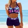 Женский купальник с подвесным вырезом, светло-голубой купальник с принтом в виде тени дерева, бикини, купальник-танкини