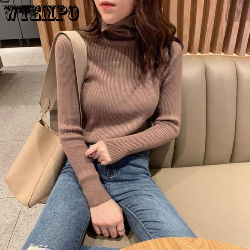 Autumn and Winter Women's High Neck Long-sleeved Knitted Sweater Tight-fitting Lining Pullover Sweater Bottoming Shirt