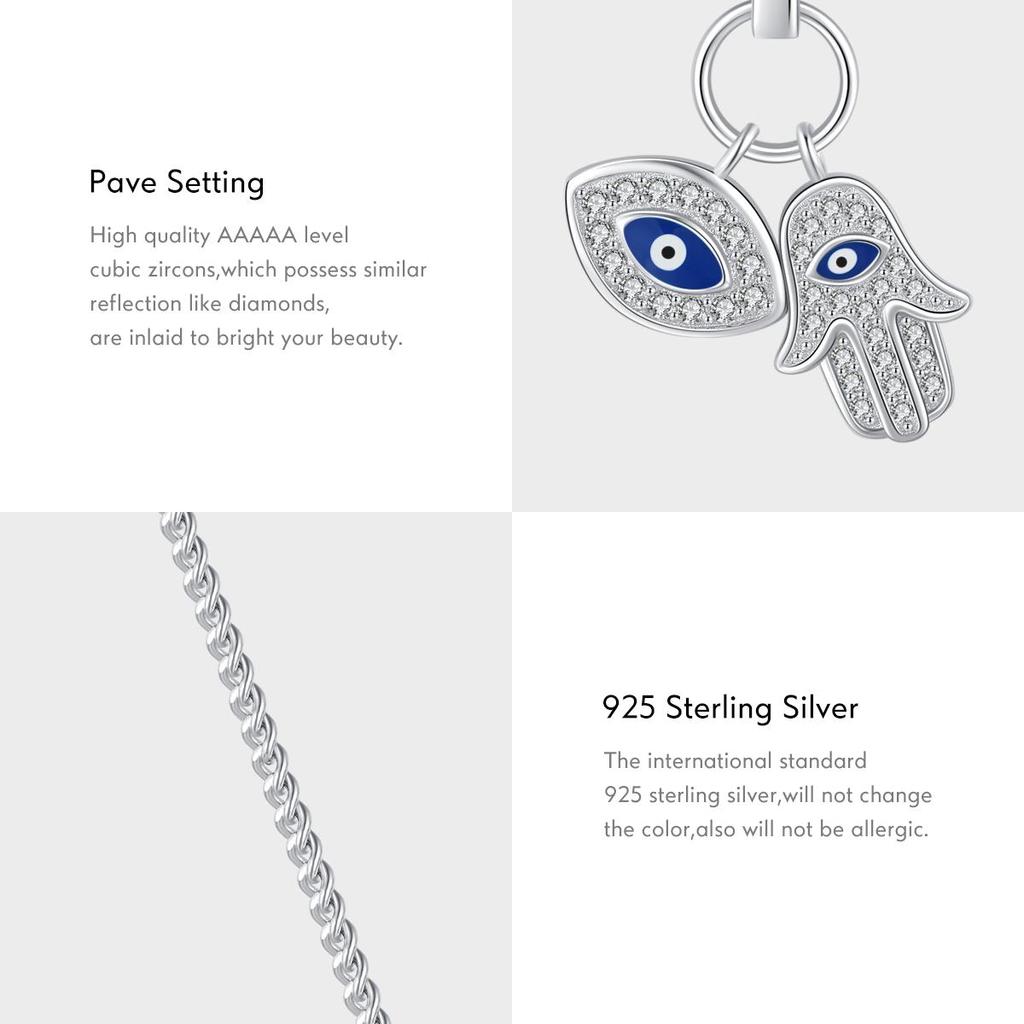 MODIAN Стерлингового серебра 925 пробы, рука Фатимы, глаза, сверкающий прозрачный циркониевый кулон, ожерелье, цепочка на шею Lucky для женщин, изящные ювелирные изделия