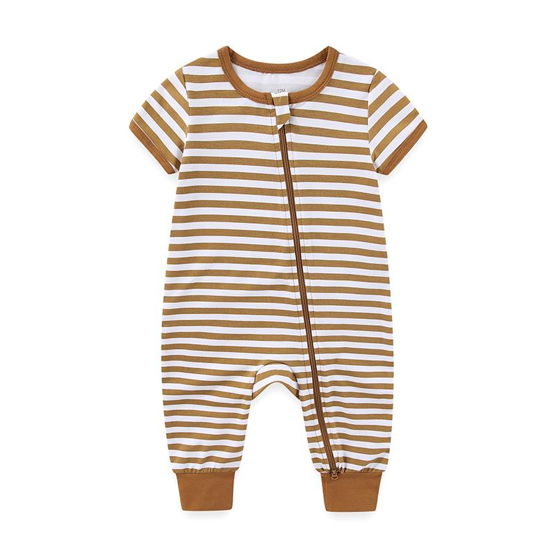 Модный комбинезон с коротким рукавом на молнии для новорожденных мальчиков и девочек, хлопковая мягкая одежда