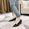 Fashion 2025 Summer New Slope Heel Pointed Toe V Mouth Women's Single Shoes Black 4cm Women's Middle Heel Retro Solid Granny Pumps Shoes
