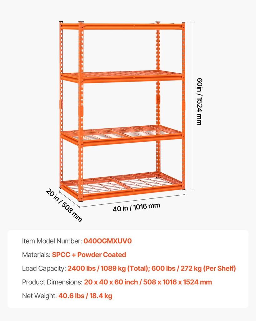 Storage Shelves 4 Tier Adjustable Heavy Duty Garage Shelving Unit 2400 lbs