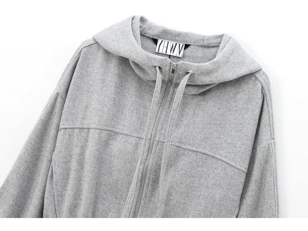 ZA Women's Spring 2025 Wool Blend Hooded Jacket & Straight Leg Pants Set