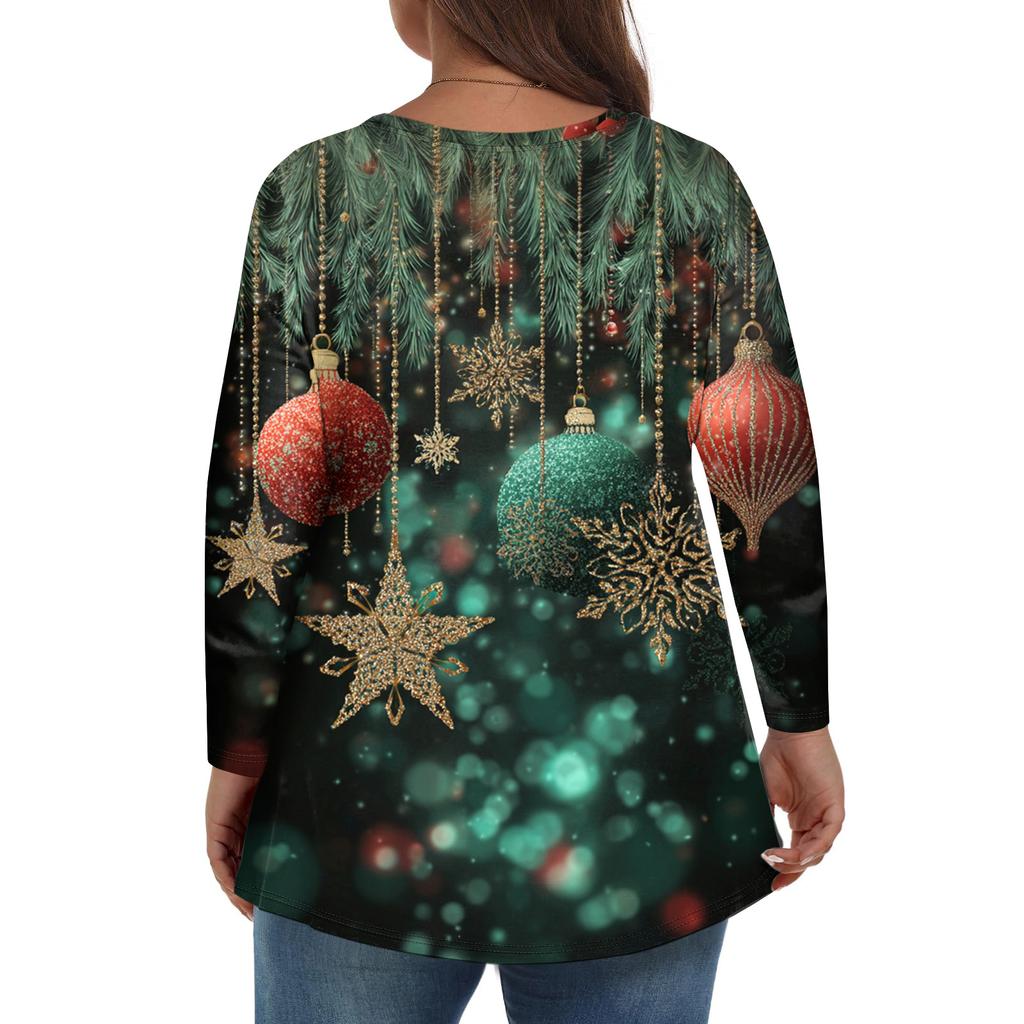 Women's Fashionable Casual Long Sleeved Plus Size Print Top Plus Size Floral Print Top