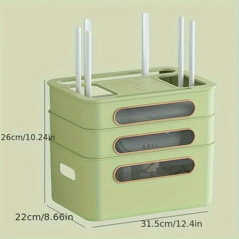 Wireless Wifi Router Storage Box with Transparent Modem Router Cover Removable Power Strip and Cable Management Hidden Shelf