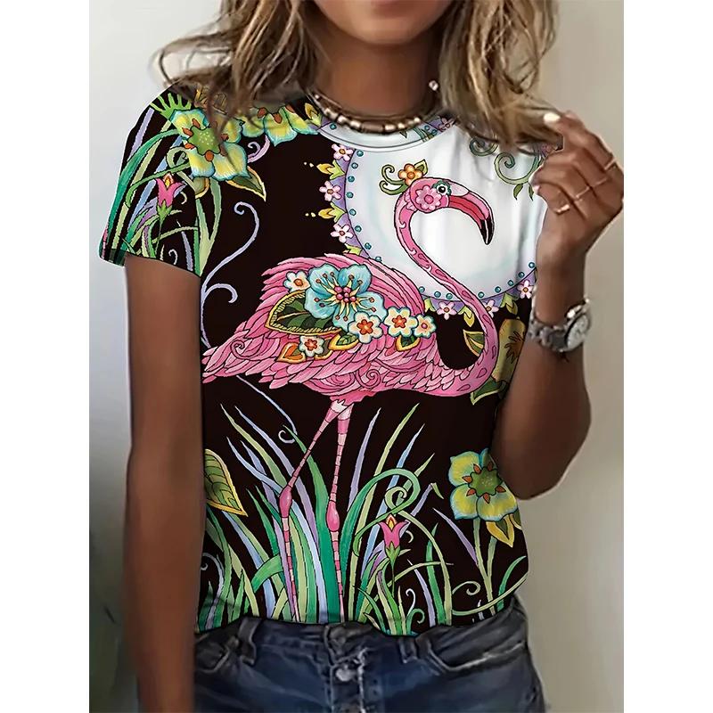 Женская футболка Animal Tie Dye Casual Short Sleeve Round Chew Regular Tops Daily Print Pink Summer