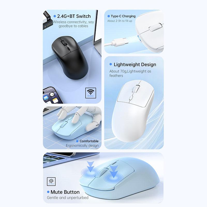 Bluetooth Wireless Mouse with USB Rechargeable Mouse for Computer Laptop PC Gaming Mouse Gamer 2.4 GHZ