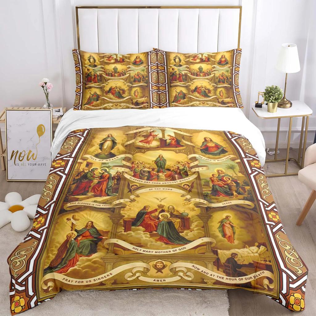 Комплект постельного белья «Иисус, Дева Мария», пододеяльники для фильмов ужасов на Хэллоуин, детское постельное белье, декор, постельное белье с наволочкой, без простыни, 3 шт.