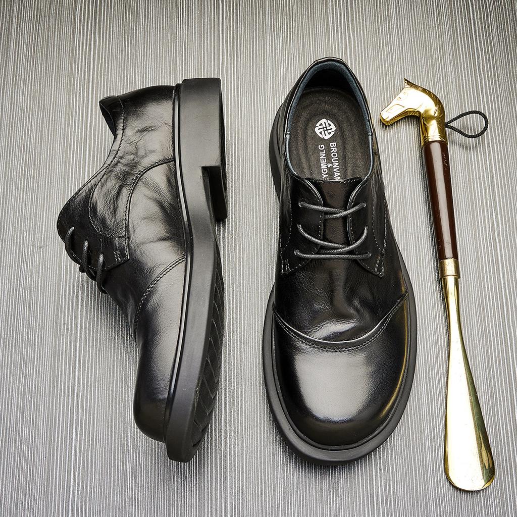 Мужские кожаные туфли с низким верхом, на круглой платформе, из мягкой кожи, на шнуровке, повседневные деловые туфли, модные универсальные туфли небольшого размера из кожи