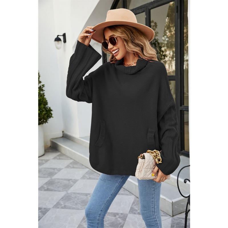 Осенне-зимний женский свитер, однотонный пуловер, женский вязаный свитер, женский свободный свитер большого размера с высоким воротом